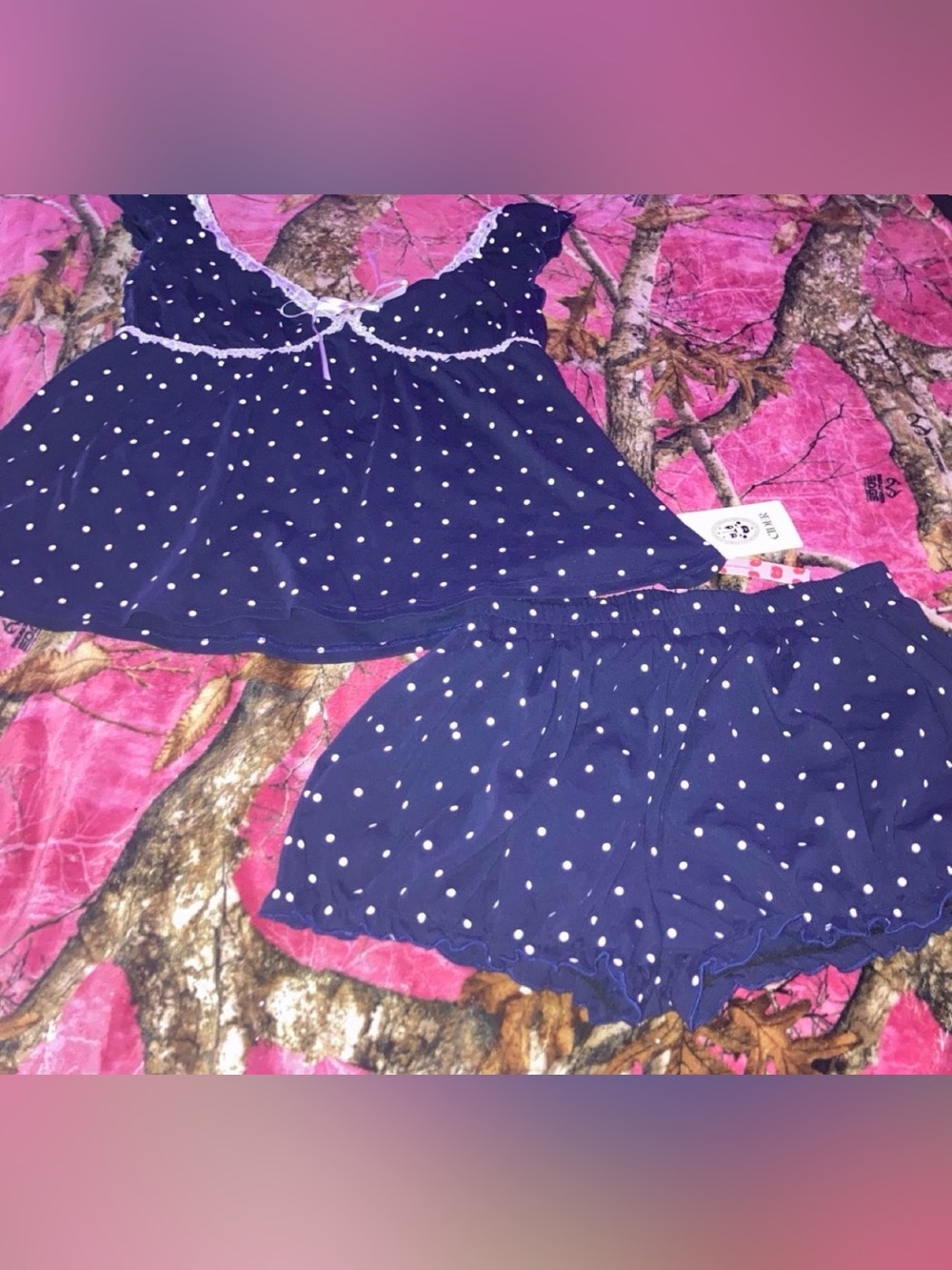 Cider Navy Blue Polka Dot Pajama Set